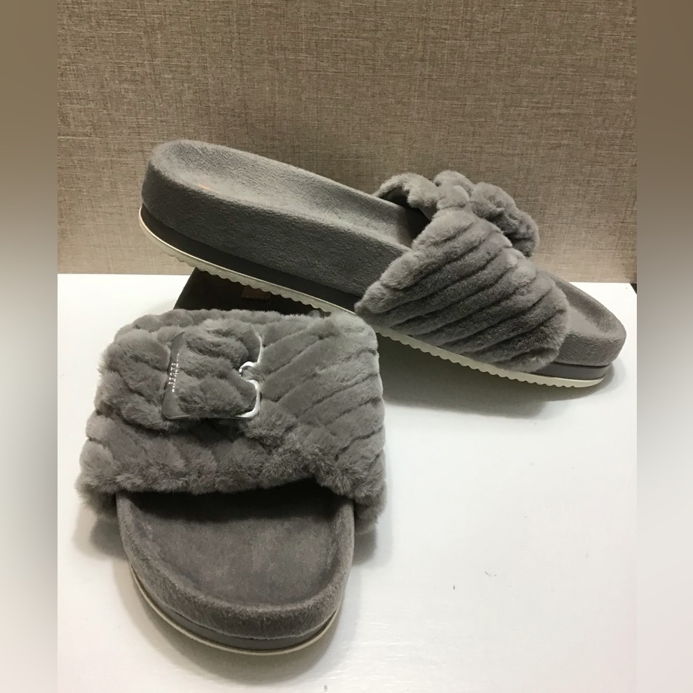 DR SCHOLL’S SHOES SLIP-ON SANDALS SIZE9.5 SOFT FAUX FURRY ORIGINAL COLLECTION